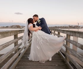 Couple on pier at harbor - Barker House by Wedgewood Weddings
