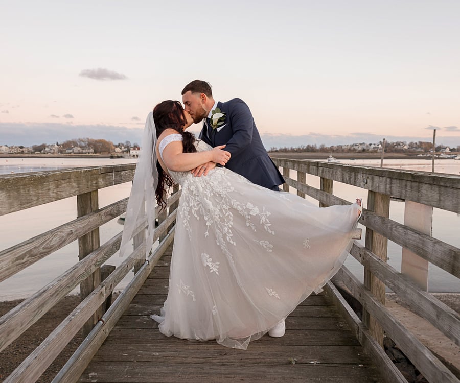 Couple on pier at harbor - Barker House by Wedgewood Weddings